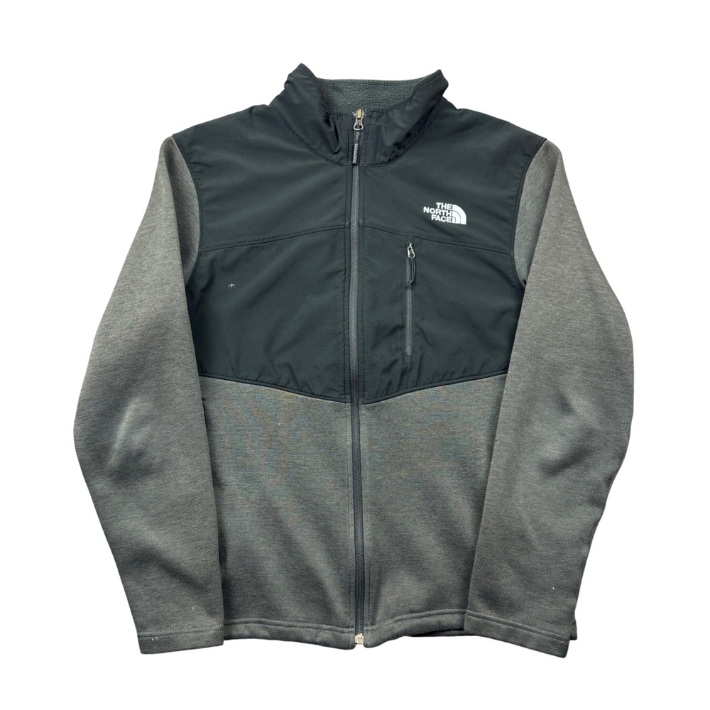 The North Face Mens Medium Full Zip Jacket Grey Black Softshell Fleece Gorpcore